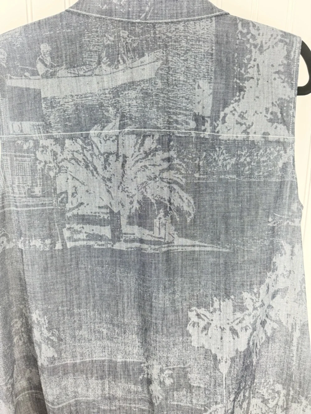 Lafayette 148 Sleeveless Button Front Blouse Indigo Print Cotton Size L NWT - Picture 4 of 7